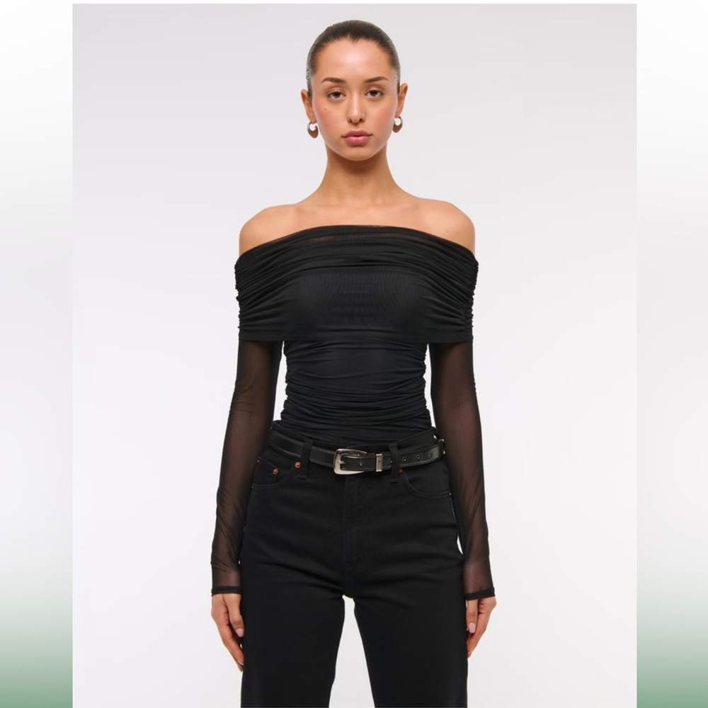 Abercrombie & Fitch Long Sleeve Mesh Fold Over Bodysuit